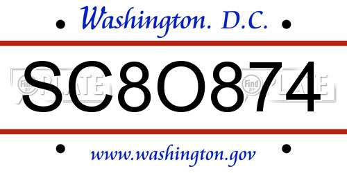 SC8O874 District Of Columbia License Plate