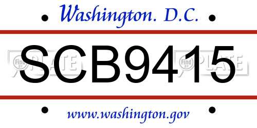 SCB9415 District Of Columbia License Plate