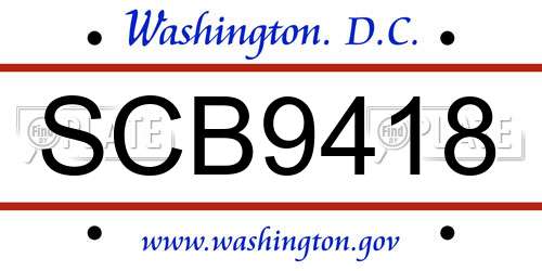 SCB9418 District Of Columbia License Plate