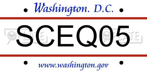 SCEQ05 District Of Columbia License Plate