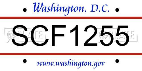 SCF1255 District Of Columbia License Plate