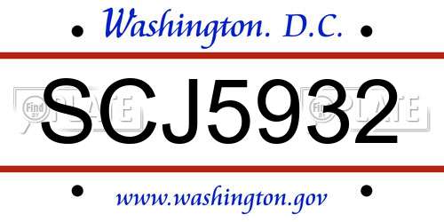 SCJ5932 District Of Columbia License Plate