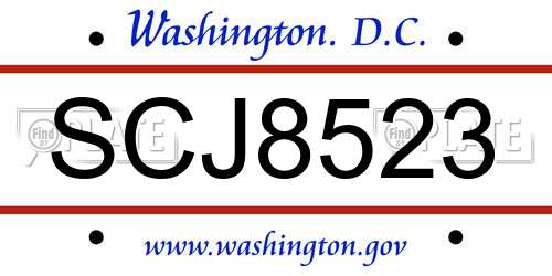 SCJ8523 District Of Columbia License Plate