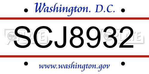 SCJ8932 District Of Columbia License Plate