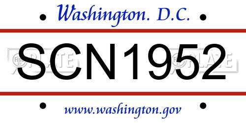 SCN1952 District Of Columbia License Plate