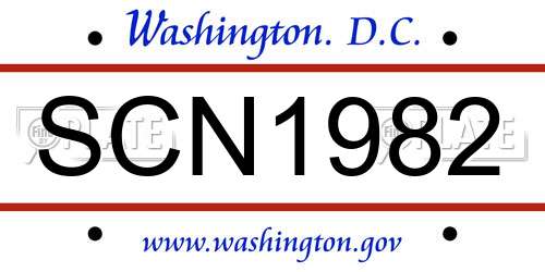 SCN1982 District Of Columbia License Plate