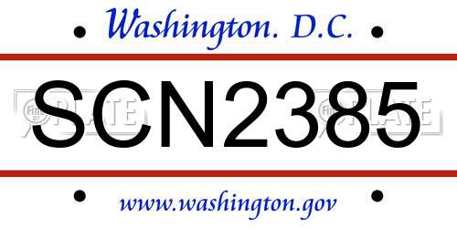 SCN2385 District Of Columbia License Plate