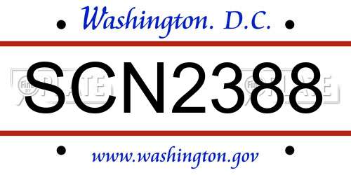 SCN2388 District Of Columbia License Plate