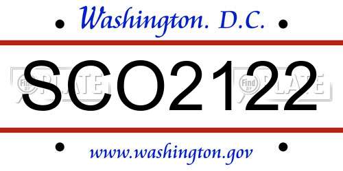 SCO2122 District Of Columbia License Plate