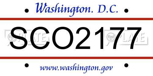 SCO2177 District Of Columbia License Plate