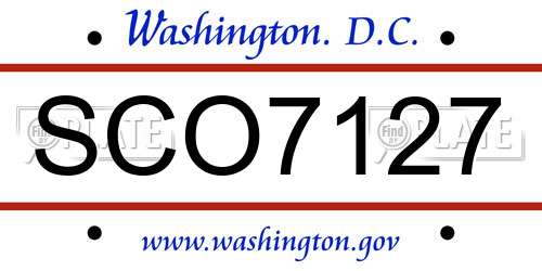 SCO7127 District Of Columbia License Plate
