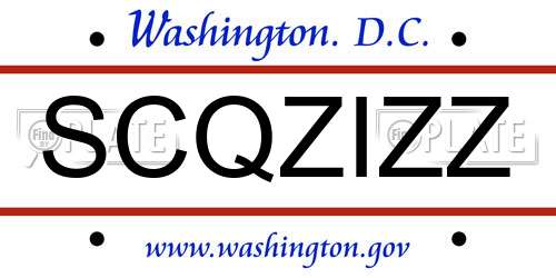 SCQZIZZ District Of Columbia License Plate