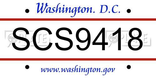 SCS9418 District Of Columbia License Plate