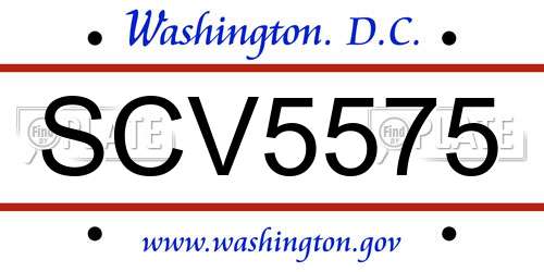 SCV5575 District Of Columbia License Plate