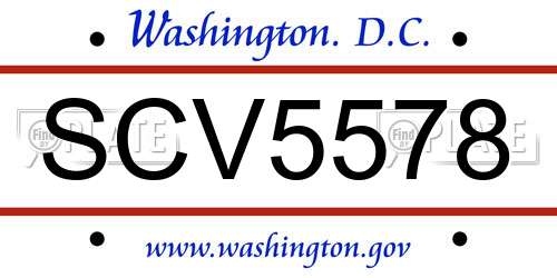 SCV5578 District Of Columbia License Plate