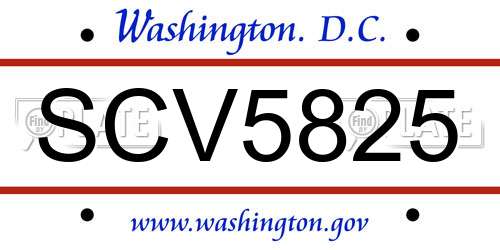 SCV5825 District Of Columbia License Plate