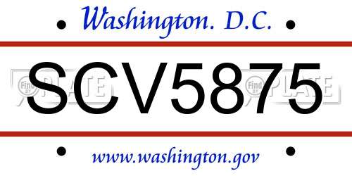 SCV5875 District Of Columbia License Plate