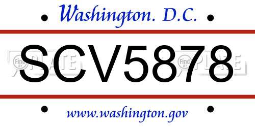 SCV5878 District Of Columbia License Plate