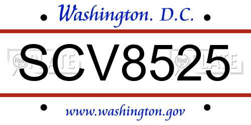 SCV8525 District Of Columbia License Plate