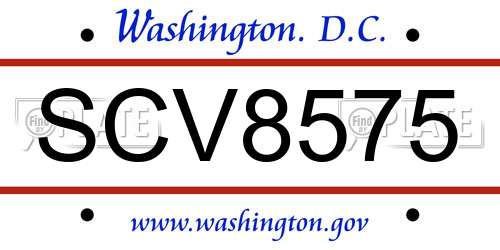 SCV8575 District Of Columbia License Plate