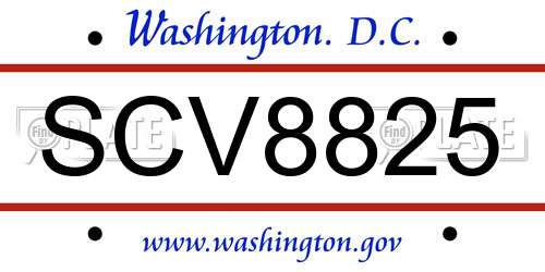 SCV8825 District Of Columbia License Plate
