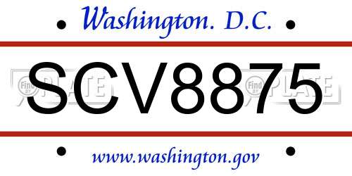 SCV8875 District Of Columbia License Plate