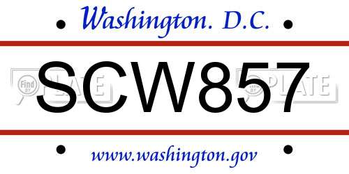 SCW857 District Of Columbia License Plate