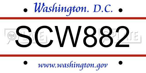 SCW882 District Of Columbia License Plate