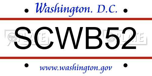 SCWB52 District Of Columbia License Plate