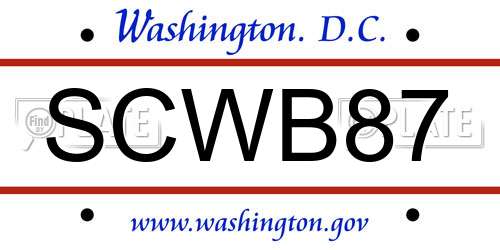 SCWB87 District Of Columbia License Plate