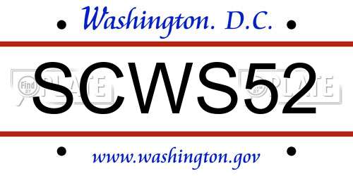 SCWS52 District Of Columbia License Plate