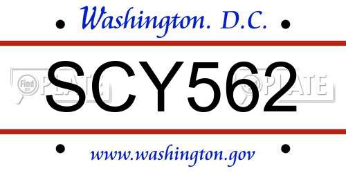 SCY562 District Of Columbia License Plate