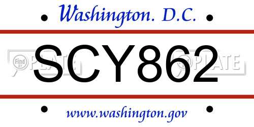 SCY862 District Of Columbia License Plate