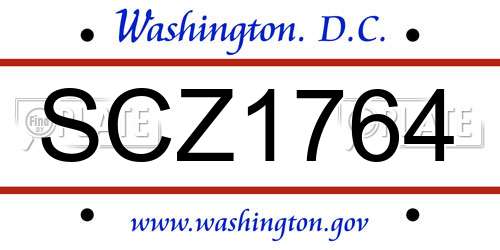 SCZ1764 District Of Columbia License Plate