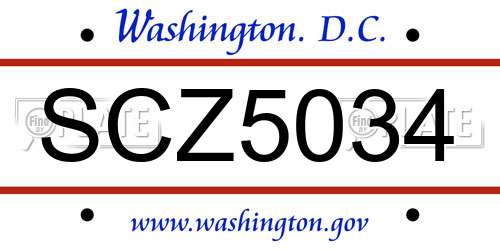 SCZ5034 District Of Columbia License Plate