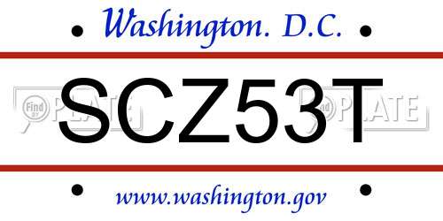 SCZ53T District Of Columbia License Plate