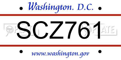 SCZ761 District Of Columbia License Plate