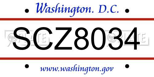 SCZ8034 District Of Columbia License Plate