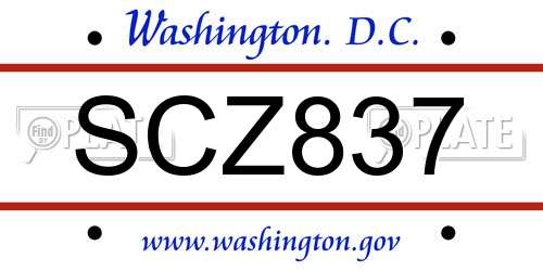 SCZ837 District Of Columbia License Plate
