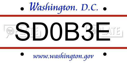 SD0B3E District Of Columbia License Plate