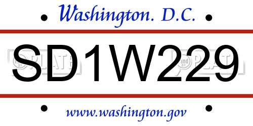 SD1W229 District Of Columbia License Plate