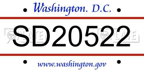 SD20522 District Of Columbia License Plate