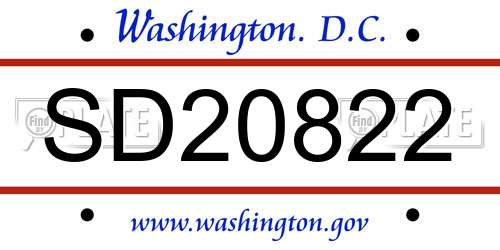 SD20822 District Of Columbia License Plate