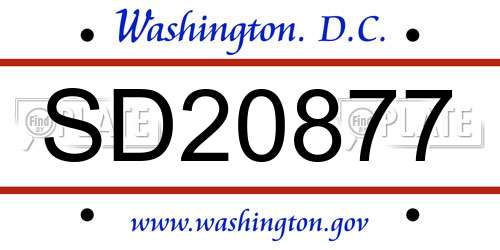 SD20877 District Of Columbia License Plate