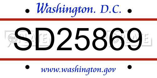 SD25869 District Of Columbia License Plate