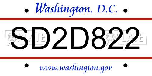SD2D822 District Of Columbia License Plate