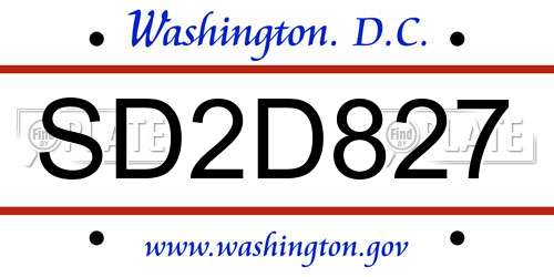 SD2D827 District Of Columbia License Plate