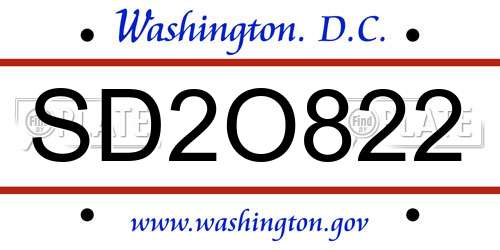 SD2O822 District Of Columbia License Plate