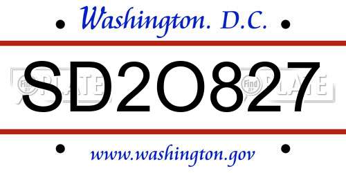 SD2O827 District Of Columbia License Plate
