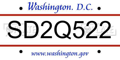 SD2Q522 District Of Columbia License Plate